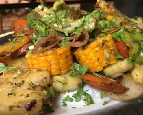 close up picture of grilled vegetables at el del frente in old havana, cuba