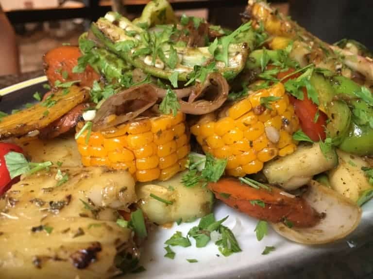 close up picture of grilled vegetables at el del frente in old havana, cuba