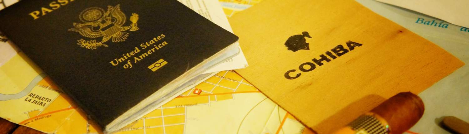 Picture of Cuba map, passport and Cohiba cigar