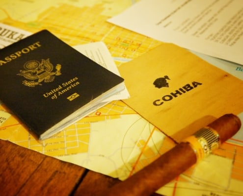 Picture of Cuba map, passport and Cohiba cigar