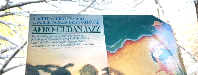 Afro Cuban jazz record on a snowy morning with coffee