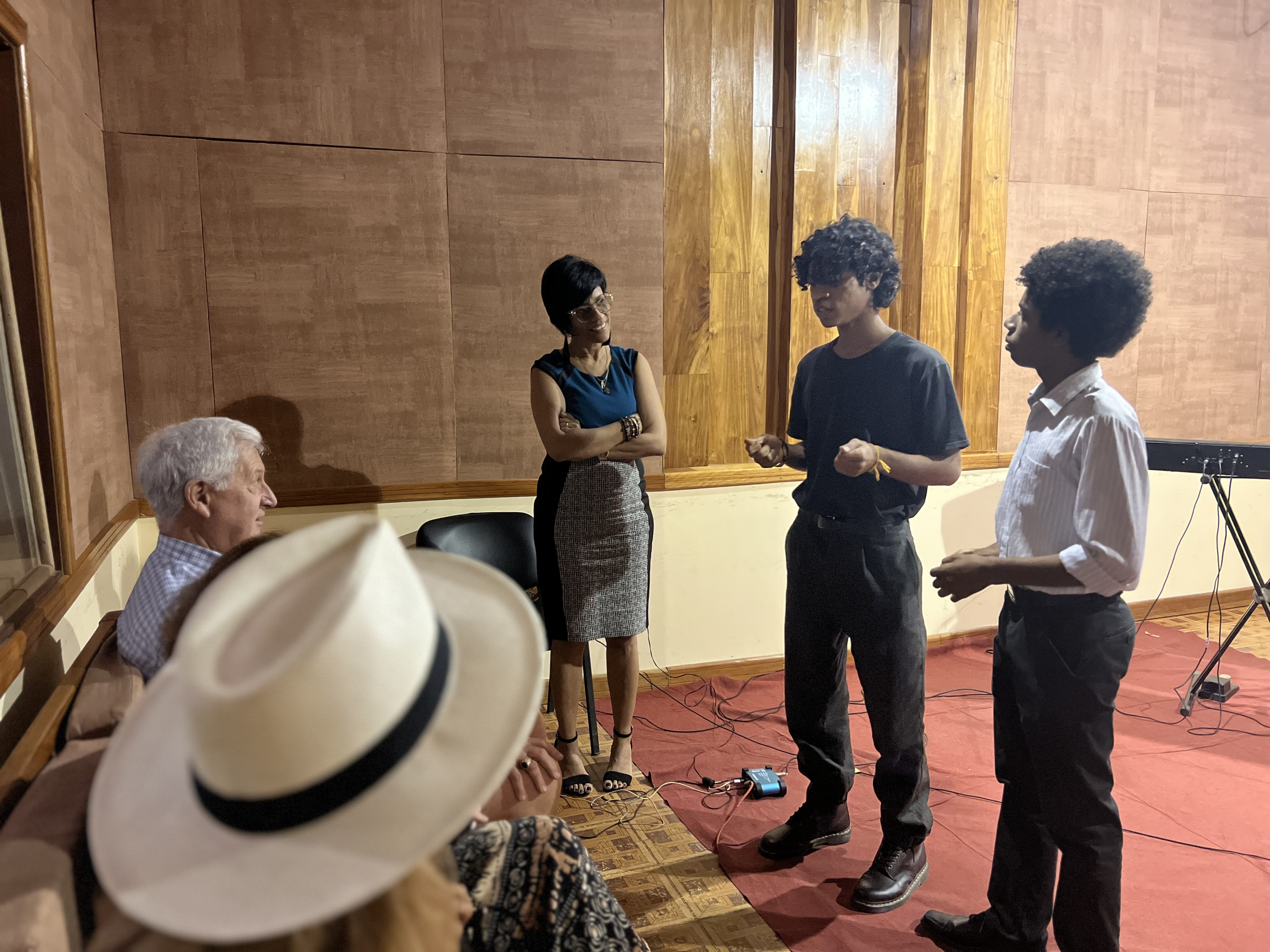 Musicians and Havana Music Tours guests during a private studio experience with the Abreu Brothers in Havana in November 2023