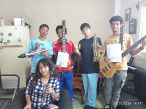 Cuban music Students receiving donations from Havana Music Tours travelers